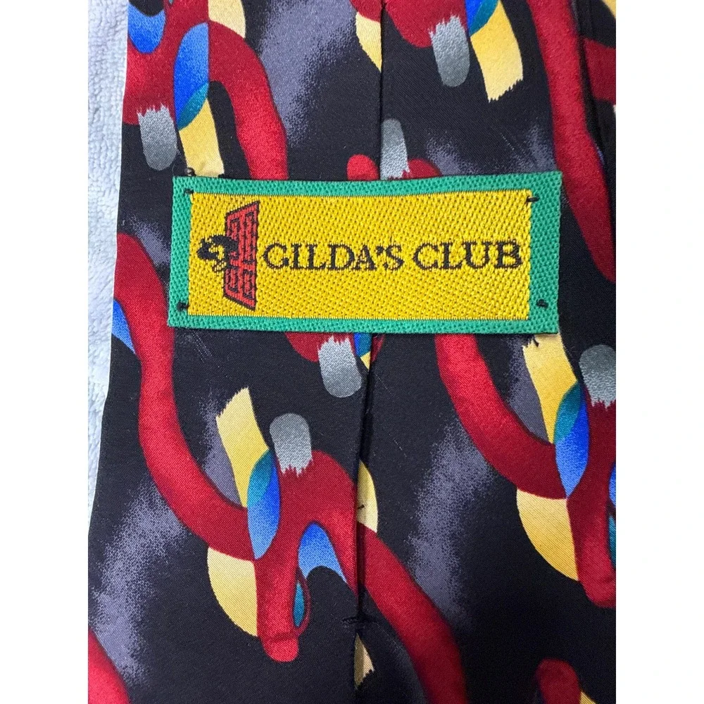 Made in USA 100% Silk Abstract Art Tie | Bold Red Black Tie Gilda's Club 90/2000